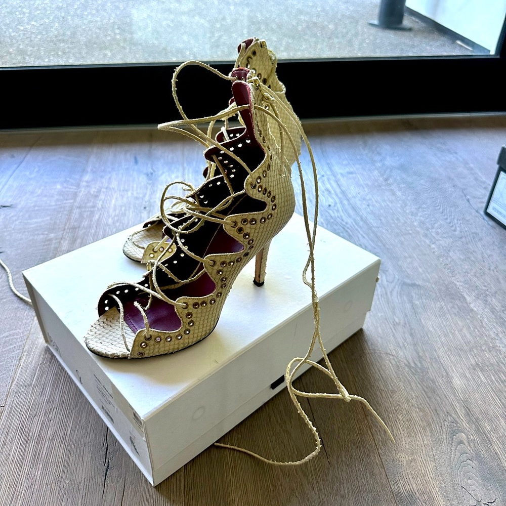 Isabel Marant Ivory Snakeskin Lace up sandal. 3.5 inch heel. gently used